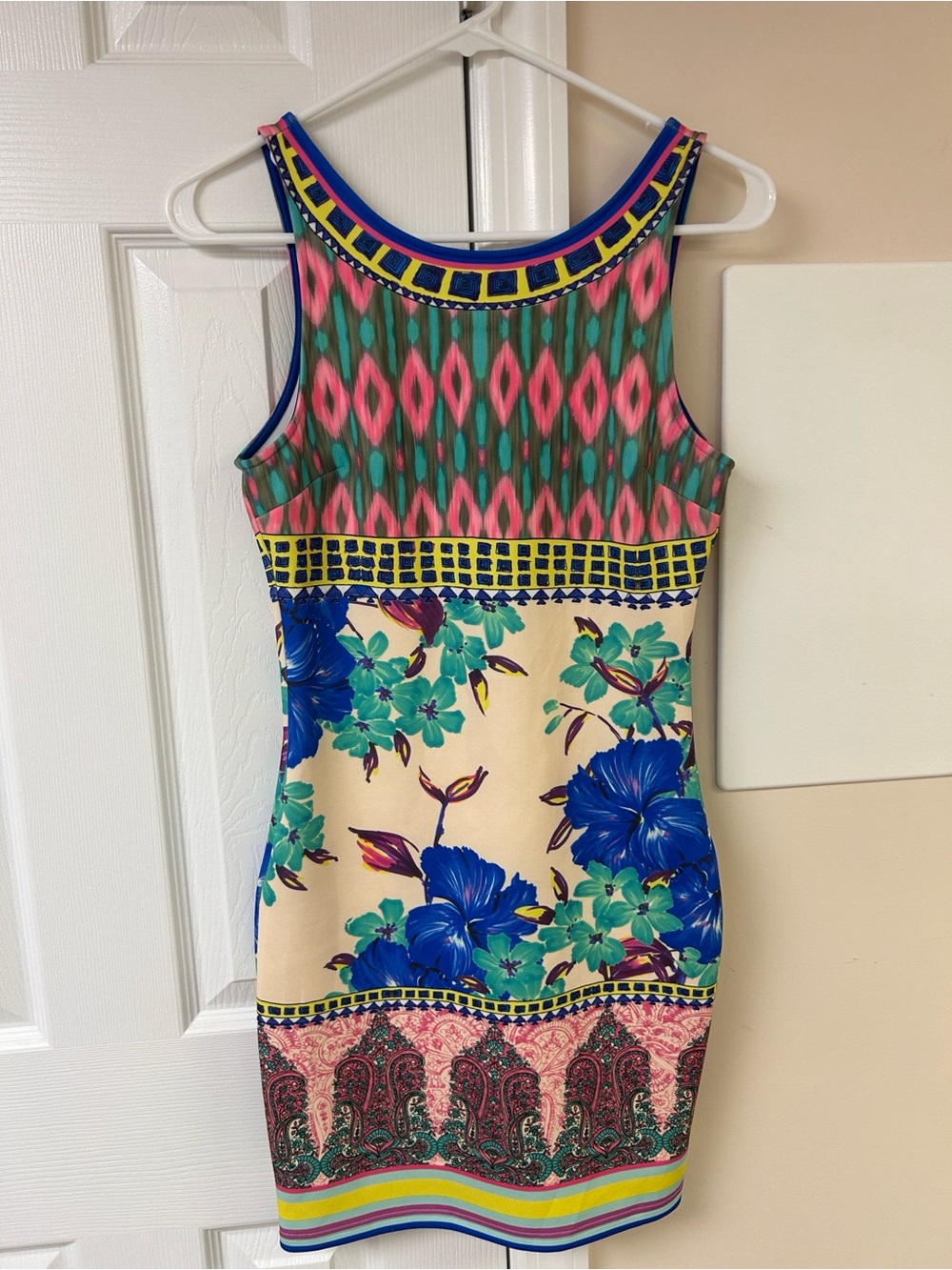 PeachPuff Multicolor Geometric Print Bodycon Mini Dress